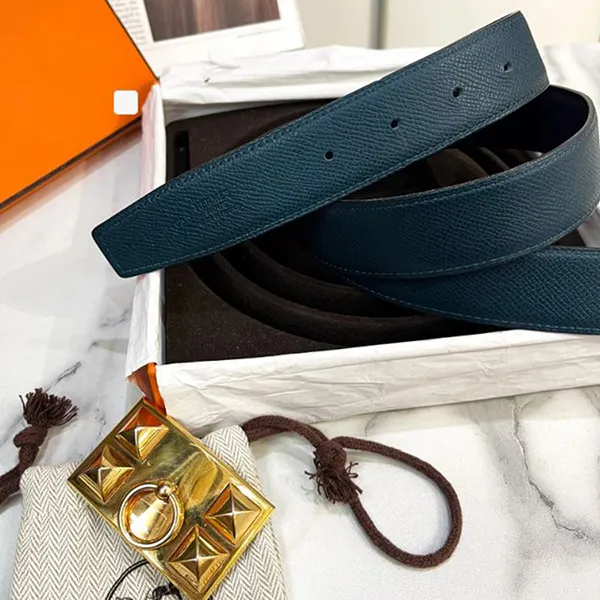 Thắt Lưng Nam Hermès Chamonix And Epsom Leather Collier De Chien Reversible Belt Màu Xanh Size 90