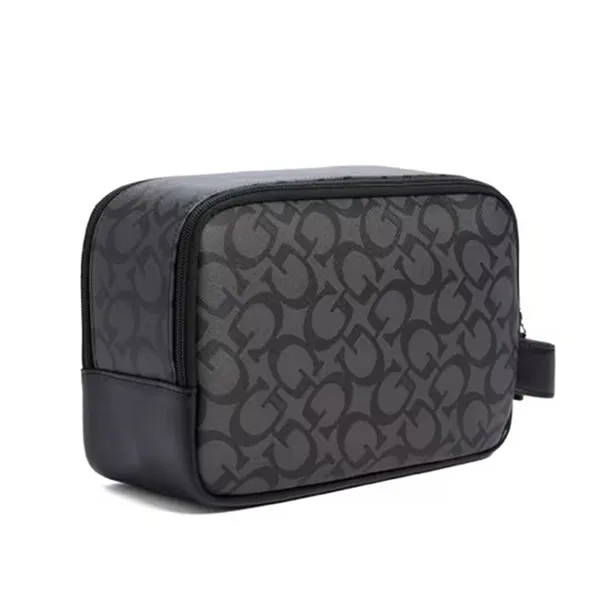 Túi Cầm Tay Nam Guess Saffiano Travel Kit Bag SM2901LDOP Black Màu Đen - Túi xách - Vua Hàng Hiệu