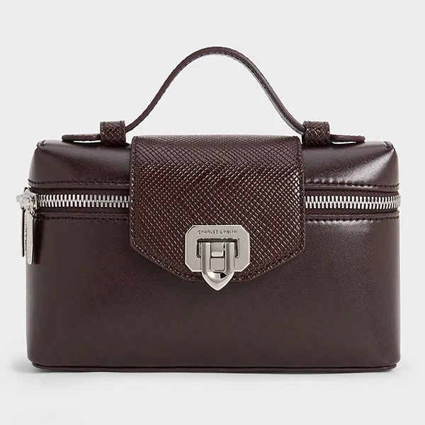 Túi Đeo Chéo Nữ Charles & Keith CNK Arwen Top Handle Bag 50782376 Plum Màu Nâu Đậm