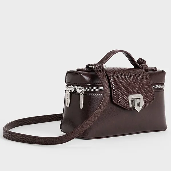 Túi Đeo Chéo Nữ Charles & Keith CNK Arwen Top Handle Bag 50782376 Plum Màu Nâu Đậm