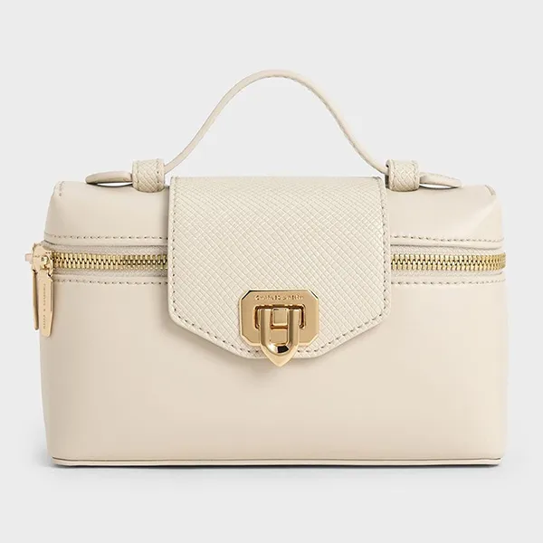 Túi Đeo Chéo Nữ Charles & Keith CNK Arwen Top Handle Bag 50782376 Beige Màu Be