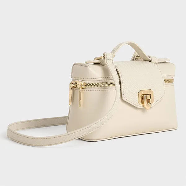 Túi Đeo Chéo Nữ Charles & Keith CNK Arwen Top Handle Bag 50782376 Beige Màu Be