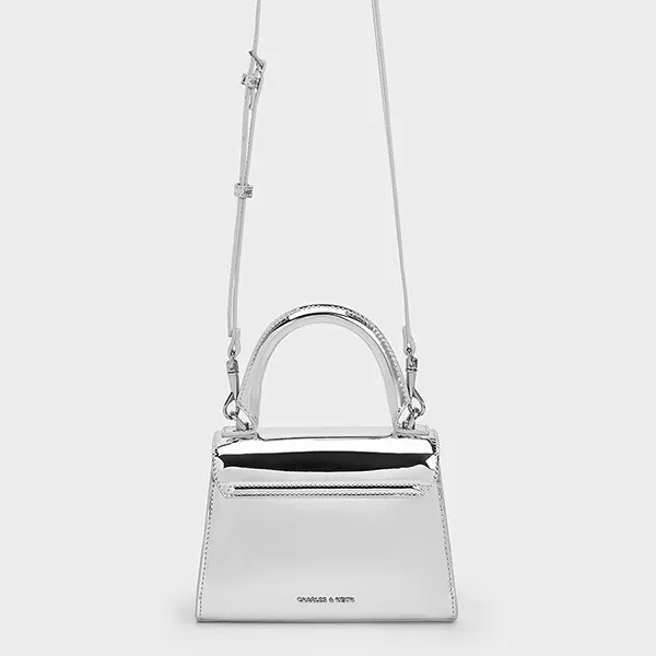 Túi Đeo Chéo Nữ Charles & Keith CNK Huxley Metallic Push-Lock Top Handle Bag 50270807-A Màu Bạc