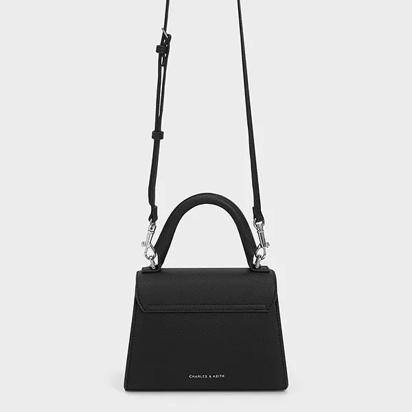 Túi Đeo Chéo Nữ Charles & Keith CNK Huxley Metallic Push-Lock Top Handle Bag 50270807-A Màu Đen