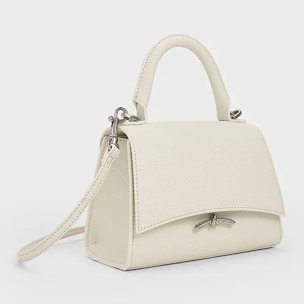 Túi Đeo Chéo Nữ Charles & Keith CNK Huxley Metallic Push-Lock Top Handle Bag 50270807-A Màu Trắng Kem