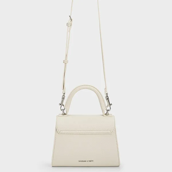 Túi Đeo Chéo Nữ Charles & Keith CNK Huxley Metallic Push-Lock Top Handle Bag 50270807-A Màu Trắng Kem