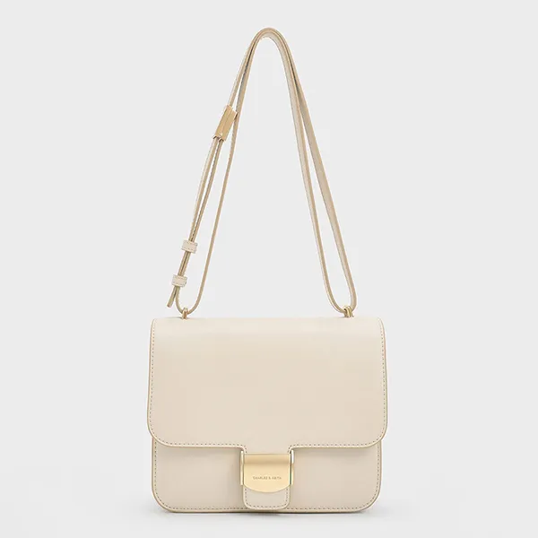 Túi Đeo Chéo Nữ Charles & Keith CNK Violetta Boxy Bag Beige 80782358 Màu Be