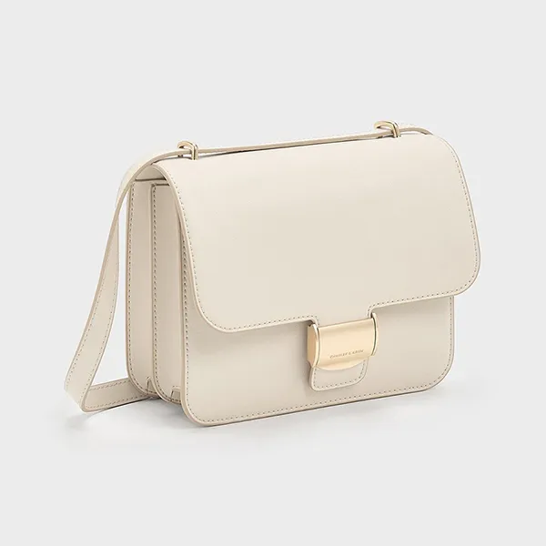 Túi Đeo Chéo Nữ Charles & Keith CNK Violetta Boxy Bag Beige 80782358 Màu Be