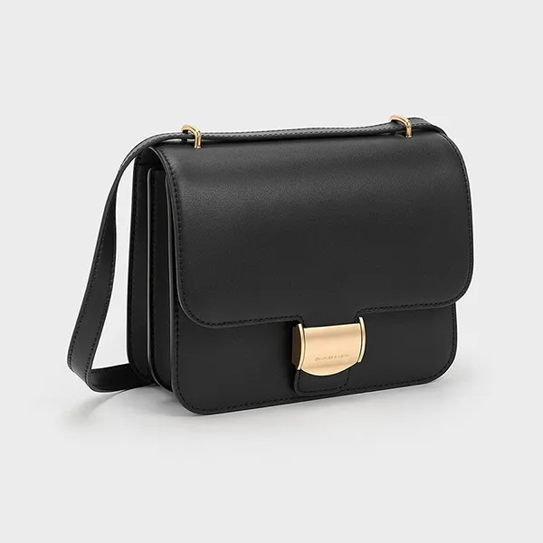 Túi Đeo Chéo Nữ Charles & Keith CNK Violetta Boxy Bag Black 80782358 Màu Đen