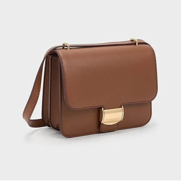 Túi Đeo Chéo Nữ Charles & Keith CNK Violetta Boxy Bag Chocolate 80782358 Màu Nâu