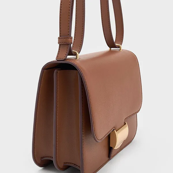 Túi Đeo Chéo Nữ Charles & Keith CNK Violetta Boxy Bag Chocolate 80782358 Màu Nâu