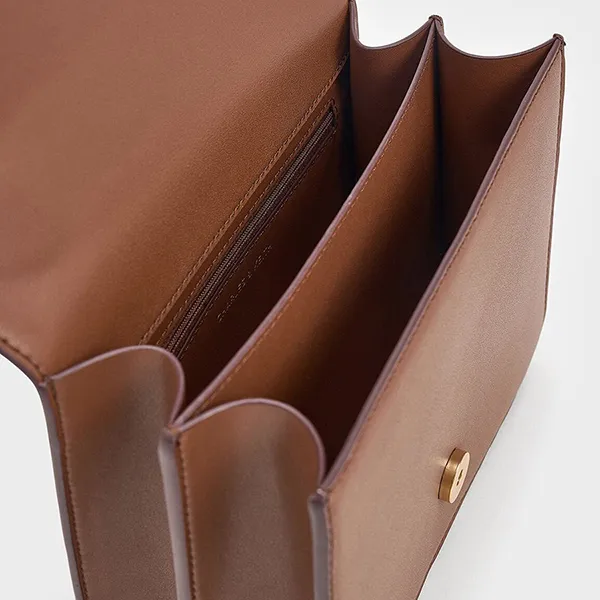 Túi Đeo Chéo Nữ Charles & Keith CNK Violetta Boxy Bag Chocolate 80782358 Màu Nâu