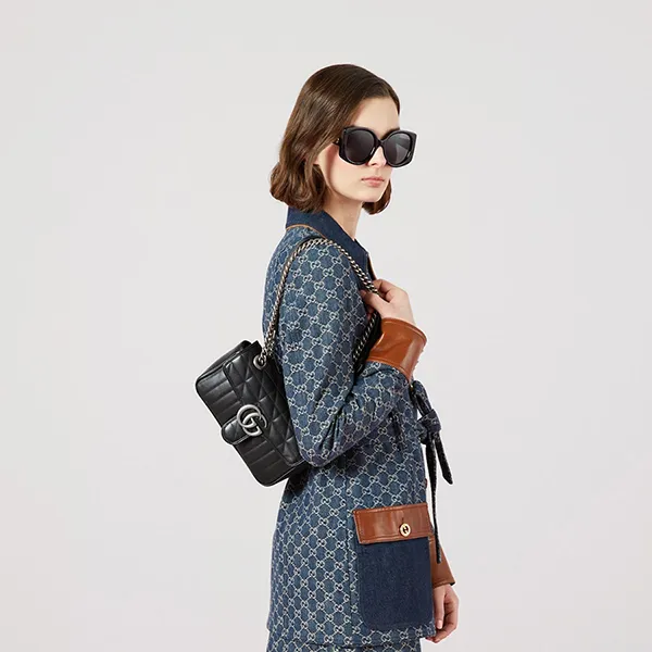 Túi Đeo Chéo Nữ Gucci GG Marmont Mini Shoulder Bag ‎446744 UM8AN 1000 Màu Đen - Túi xách - Vua Hàng Hiệu