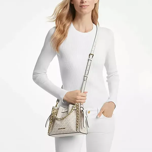 Túi Đeo Chéo Nữ Michael Kors MK Mina Small Signature Logo Chain Crossbody Bag 35H3G4MC1B Màu Trắng