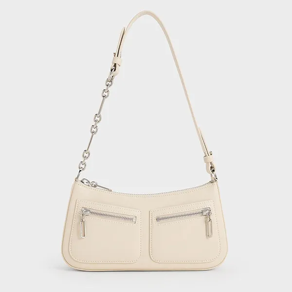 Túi Đeo Vai Nữ Charles & Keith CNK Chain-Strap Shoulder Bag Beige 20160180 Màu Be