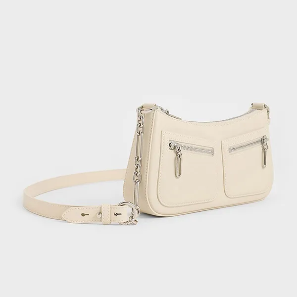 Túi Đeo Vai Nữ Charles & Keith CNK Chain-Strap Shoulder Bag Beige 20160180 Màu Be