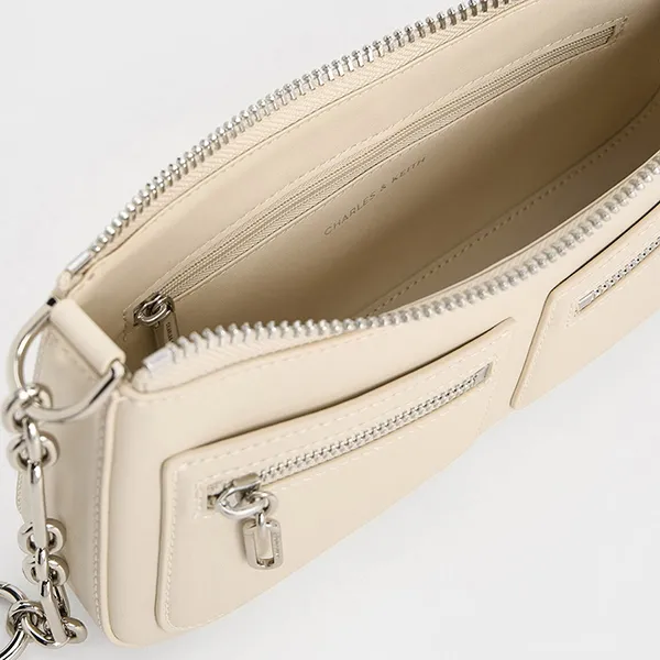 Túi Đeo Vai Nữ Charles & Keith CNK Chain-Strap Shoulder Bag Beige 20160180 Màu Be