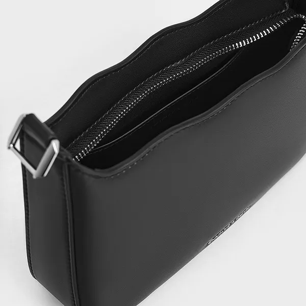 Túi Đeo Vai Nữ Charles & Keith CNK Wavy Braided Chain-Link Shoulder Bag 20271135 Màu Đen