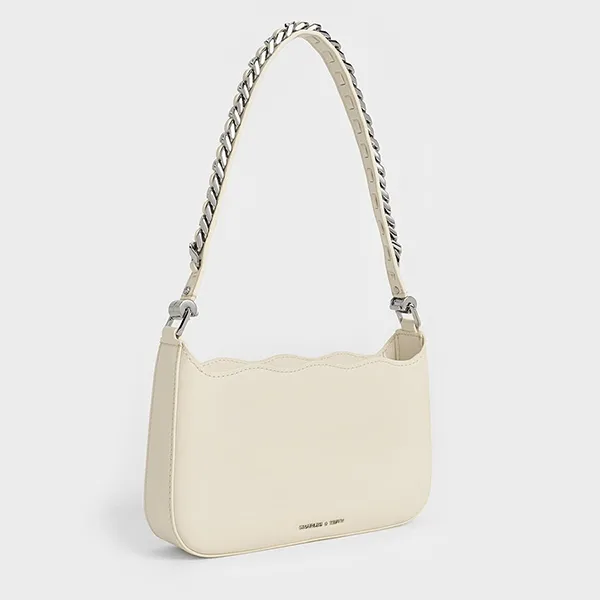 Túi Đeo Vai Nữ Charles & Keith CNK Wavy Braided Chain-Link Shoulder Bag 20271135 Màu Kem