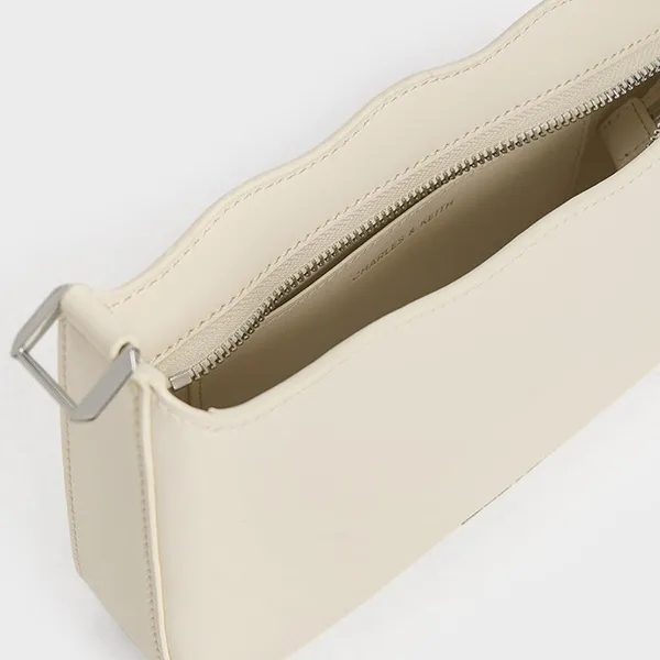 Túi Đeo Vai Nữ Charles & Keith CNK Wavy Braided Chain-Link Shoulder Bag 20271135 Màu Kem