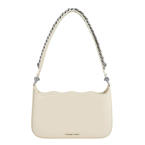Túi Đeo Vai Nữ Charles & Keith CNK Wavy Braided Chain-Link Shoulder Bag 20271135 Màu Kem