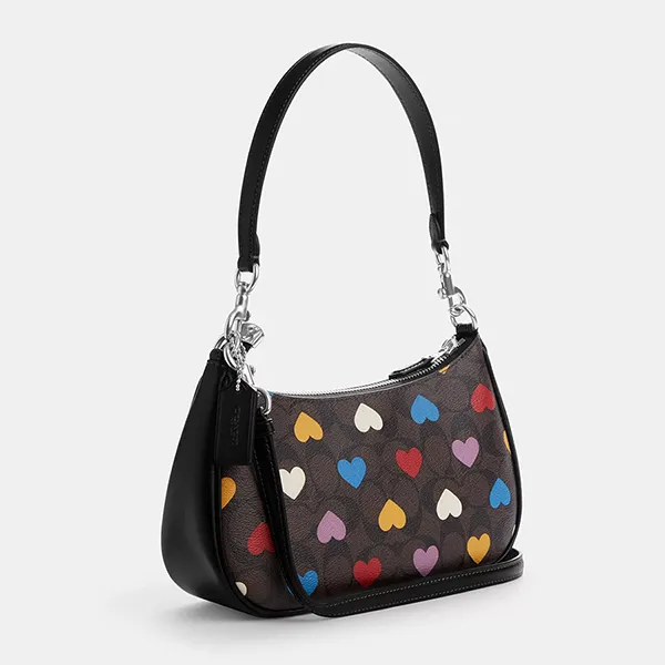 Túi Đeo Vai Nữ Coach Teri Shoulder Bag In Signature Canvas With Heart Print CP112 Phối Màu - Túi xách - Vua Hàng Hiệu