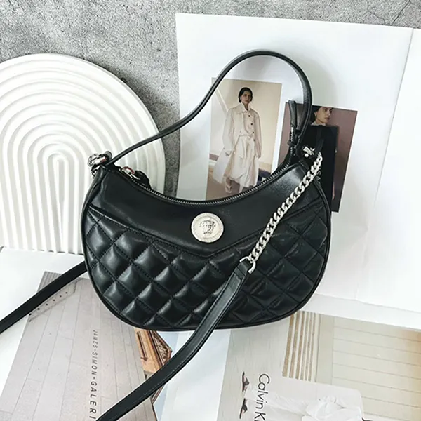 Túi Đeo Vai Nữ Versace Black Leather Half Moon Hobo Shoulder Bag Màu Đen - Túi xách - Vua Hàng Hiệu