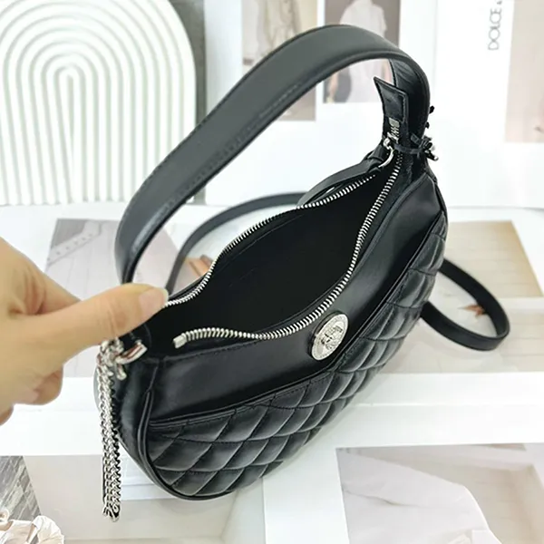 Túi Đeo Vai Nữ Versace Black Leather Half Moon Hobo Shoulder Bag Màu Đen - Túi xách - Vua Hàng Hiệu