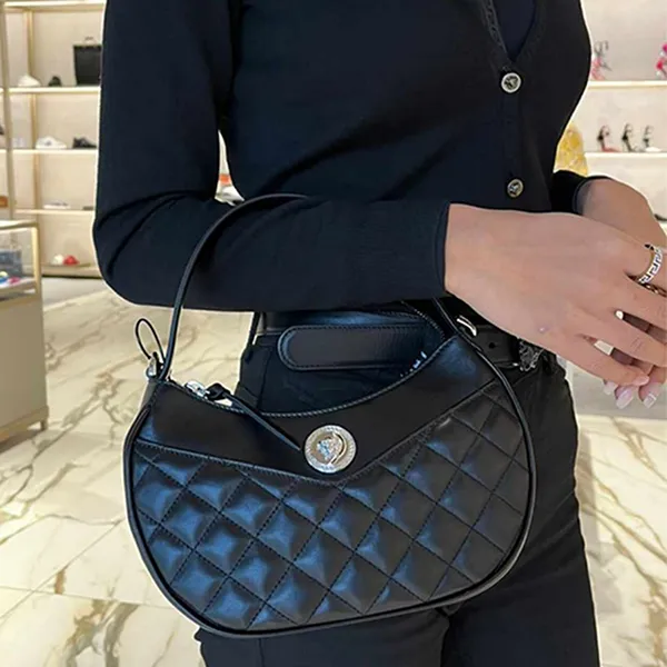 Túi Đeo Vai Nữ Versace Black Leather Half Moon Hobo Shoulder Bag Màu Đen - Túi xách - Vua Hàng Hiệu