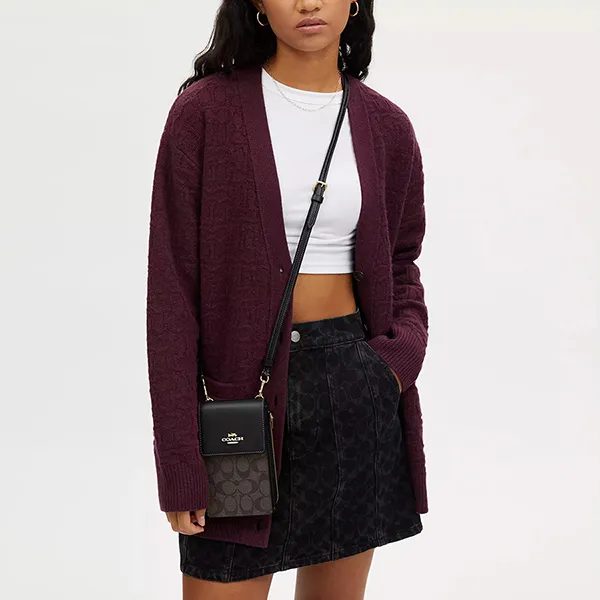 Túi Đựng Điện Thoại Nữ Coach North South Phone Crossbody In Signature Canvas CM234 Màu Nâu Đen - Túi xách - Vua Hàng Hiệu