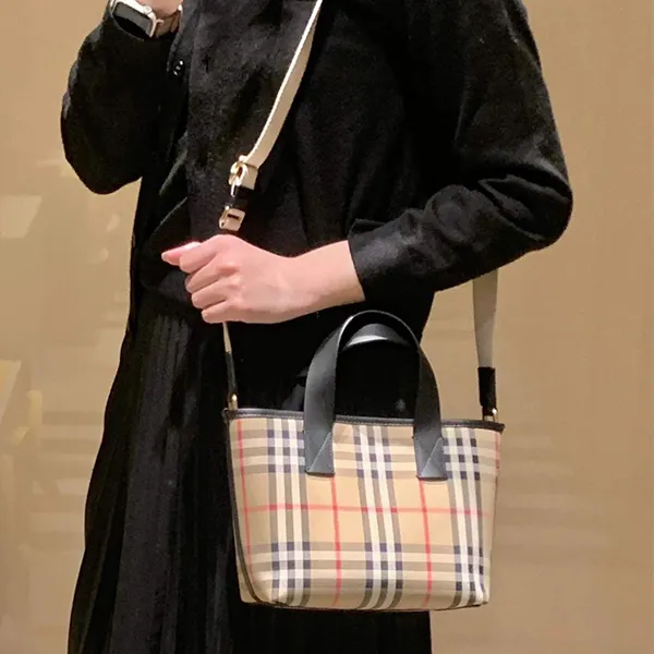 Túi Tote Nữ Burberry Canvas Check Tote Bag Màu Be Kẻ - Túi xách - Vua Hàng Hiệu