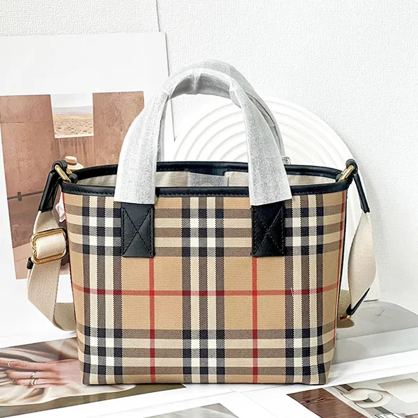 Túi Tote Nữ Burberry Canvas Check Tote Bag Màu Be Kẻ - Túi xách - Vua Hàng Hiệu