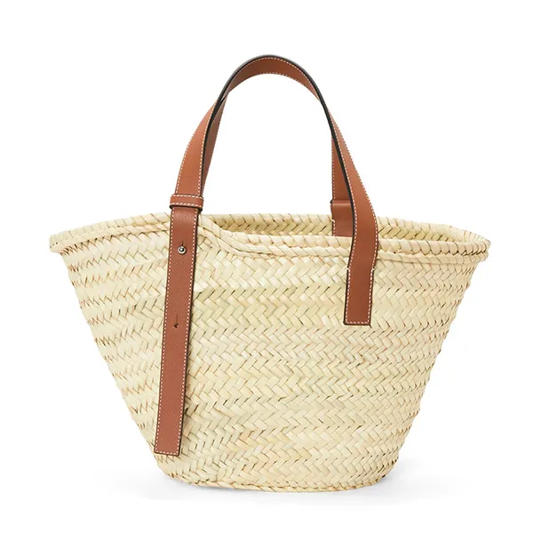 Túi Tote Nữ Loewe Basket Bag In Palm Leaf And Calfskin Medium Màu Nâu Trắng - Túi xách - Vua Hàng Hiệu