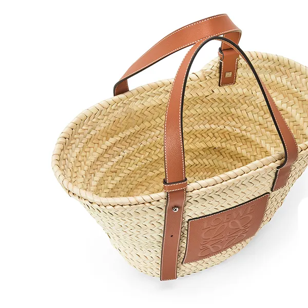 Túi Tote Nữ Loewe Basket Bag In Palm Leaf And Calfskin Medium Màu Nâu Trắng - Túi xách - Vua Hàng Hiệu