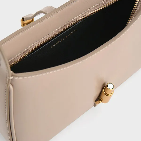 Túi Xách Nữ Charles & Keith CNK Cesia Metallic Accent CK2-20151402 Nâu Xám
