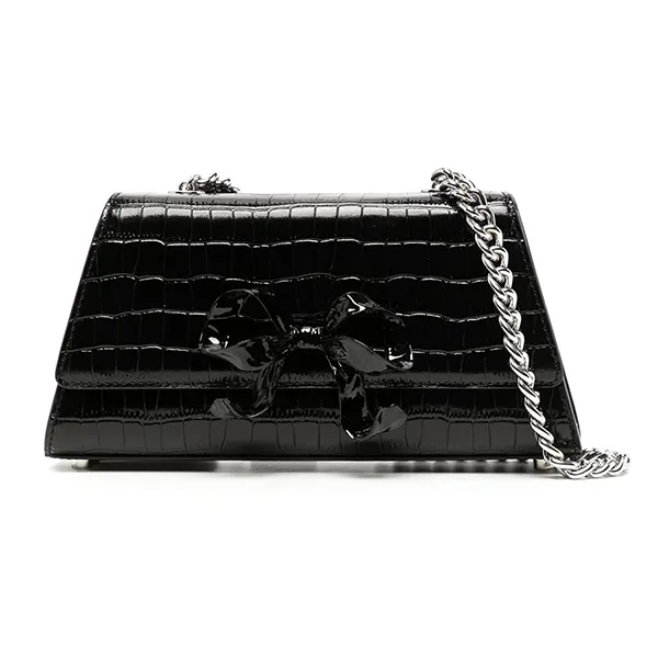Túi Xách Nữ Self-Portrait Mini Bow Crocodile-Embossed Bag Màu Đen