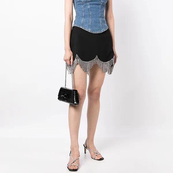 Túi Xách Nữ Self-Portrait Mini Bow Crocodile-Embossed Bag Màu Đen