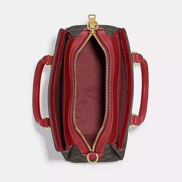 Túi Xách Tay Nữ Coach Mini Darcie Carryall Bag In Blocked Signature Canvas CH174 Màu Đỏ - Nâu