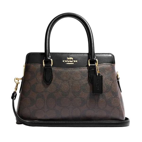 Túi Xách Tay Nữ Coach Mini Darcie Carryall Bag In Blocked Signature Canvas CH174 Màu Nâu - Đen - Túi xách - Vua Hàng Hiệu