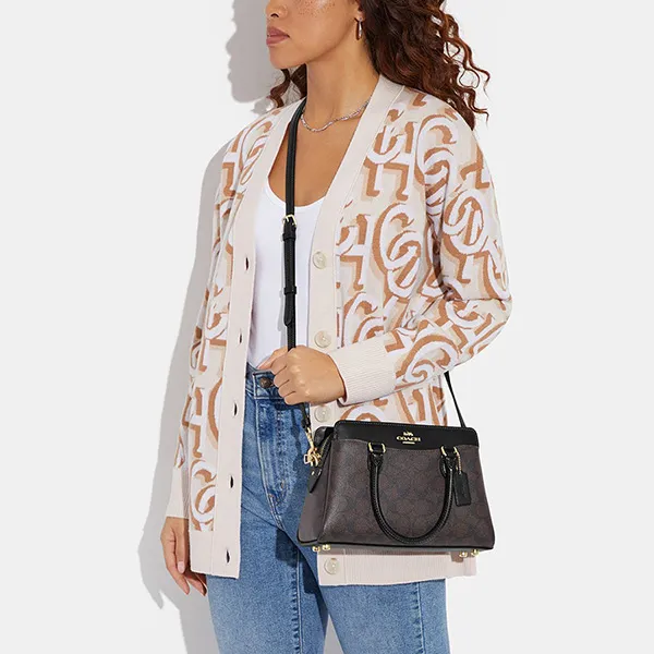 Túi Xách Tay Nữ Coach Mini Darcie Carryall Bag In Blocked Signature Canvas CH174 Màu Nâu - Đen - Túi xách - Vua Hàng Hiệu