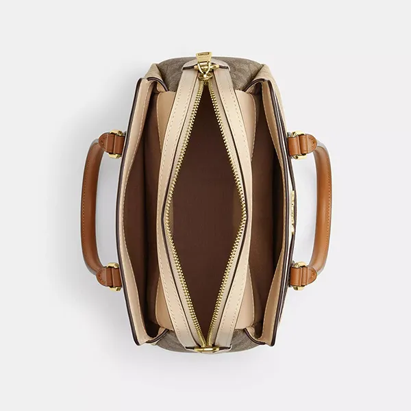 Túi Xách Tay Nữ Coach Mini Darcie Carryall Bag In Blocked Signature Canvas CS553 Màu Kem Nâu