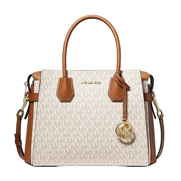 Túi Xách Tay Nữ Michael Kors MK Mercer Medium Logo Belted Satchel 35F2GM9S8B Màu Vanilla