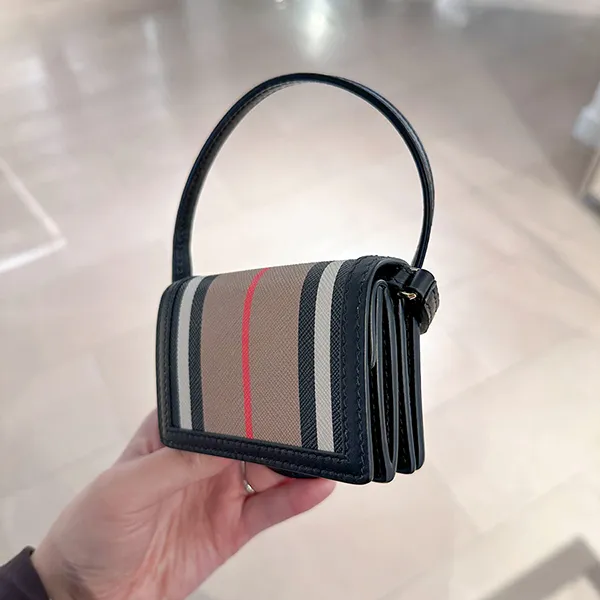 Ví Nữ Burberry Jessoe Striped Mini Card Holder Wallet 8073067 Màu Be Đen - 5