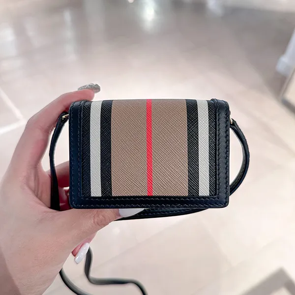 Ví Nữ Burberry Jessoe Striped Mini Card Holder Wallet 8073067 Màu Be Đen - 3