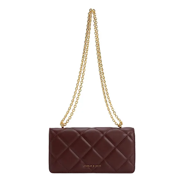 Ví Nữ Charles & Keith CNK Paffuto Chain Handle Quilted Long Wallet - Dark Chocolate 10681031-2 Màu Nâu Chocolate