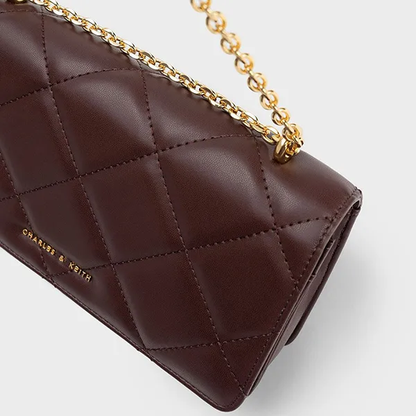Ví Nữ Charles & Keith CNK Paffuto Chain Handle Quilted Long Wallet - Dark Chocolate 10681031-2 Màu Nâu Chocolate