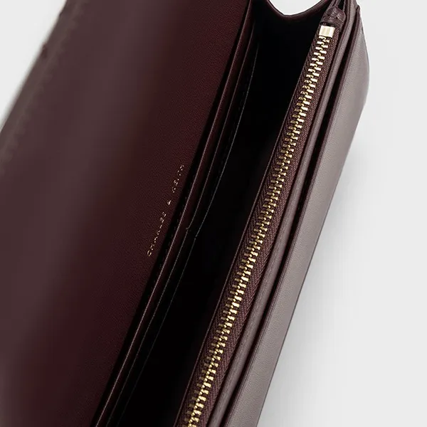 Ví Nữ Charles & Keith CNK Paffuto Chain Handle Quilted Long Wallet - Dark Chocolate 10681031-2 Màu Nâu Chocolate