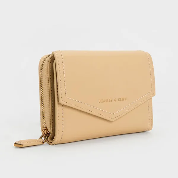 Ví Nữ Charles & Keith CNK Stitch Trim Envelope Wallet CK6-10770427-5 Màu Beige