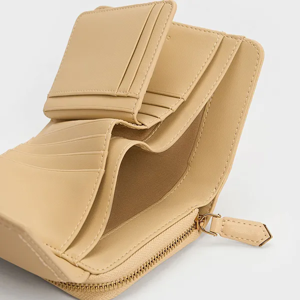 Ví Nữ Charles & Keith CNK Stitch Trim Envelope Wallet CK6-10770427-5 Màu Beige