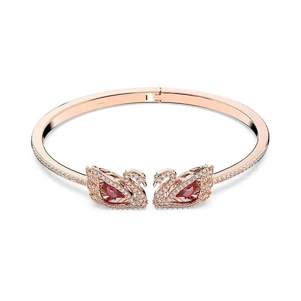 Vòng Đeo Tay Nữ Swarovski Dancing Swan Bangle Swan Red Rose Gold Tone Plated 5614122 Màu Vàng Hồng Size S - 3